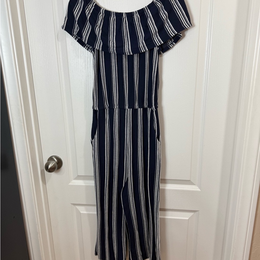 Eyeshadow Navy and White Striped Jumpsuit